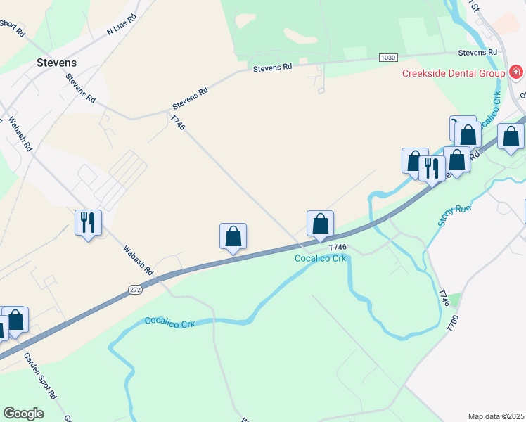 map of restaurants, bars, coffee shops, grocery stores, and more near 278 T746 in Stevens