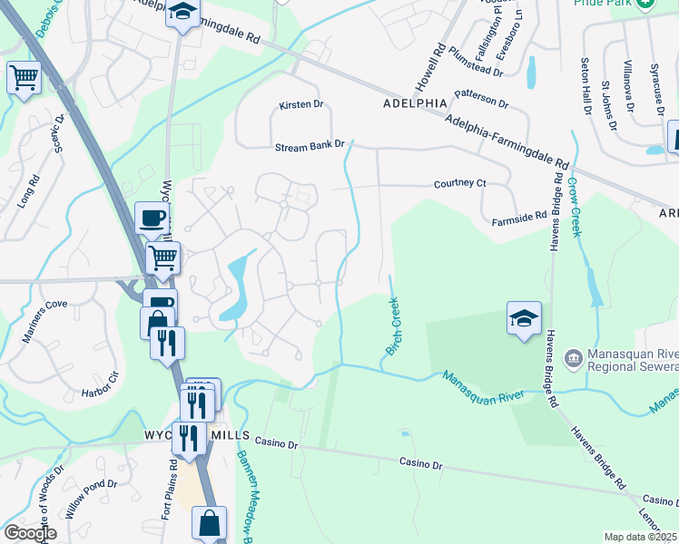 map of restaurants, bars, coffee shops, grocery stores, and more near 56 Largo San Nicola in Freehold