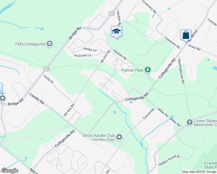 map of restaurants, bars, coffee shops, grocery stores, and more near 3942 Palmer Court in Collegeville