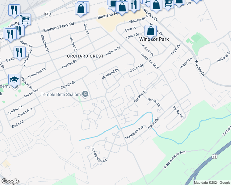 map of restaurants, bars, coffee shops, grocery stores, and more near 445 Garden Drive in Mechanicsburg