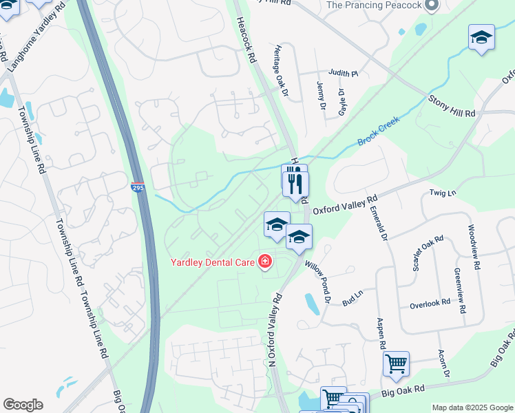 map of restaurants, bars, coffee shops, grocery stores, and more near 8701 Spruce Mill Drive in Yardley