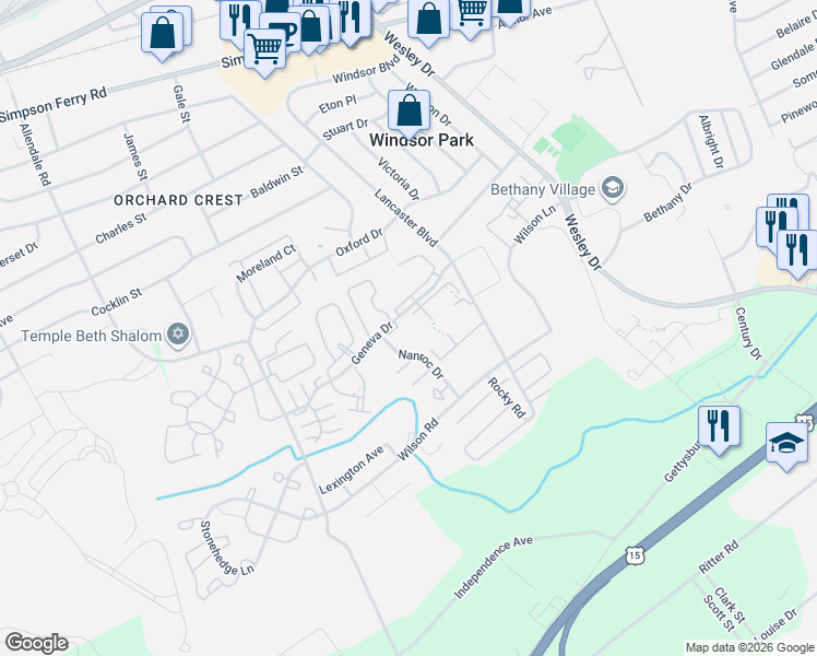 map of restaurants, bars, coffee shops, grocery stores, and more near 1061 Nanroc Drive in Mechanicsburg