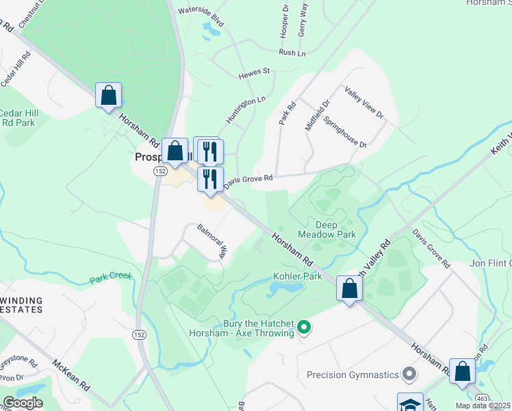 map of restaurants, bars, coffee shops, grocery stores, and more near 1048 Horsham Road in Horsham