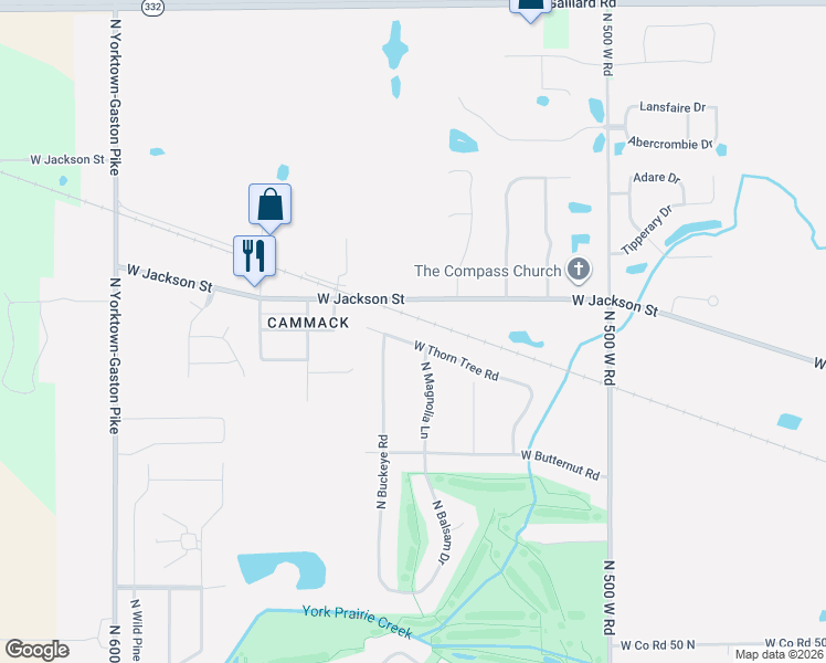 map of restaurants, bars, coffee shops, grocery stores, and more near 8701-8799 W Thorn Tree Rd in Muncie