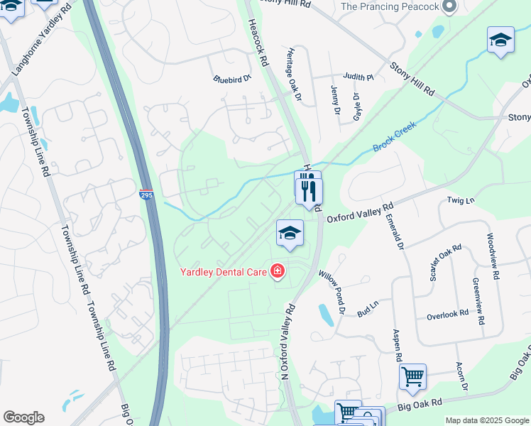 map of restaurants, bars, coffee shops, grocery stores, and more near 5801 Spruce Mill Drive in Yardley
