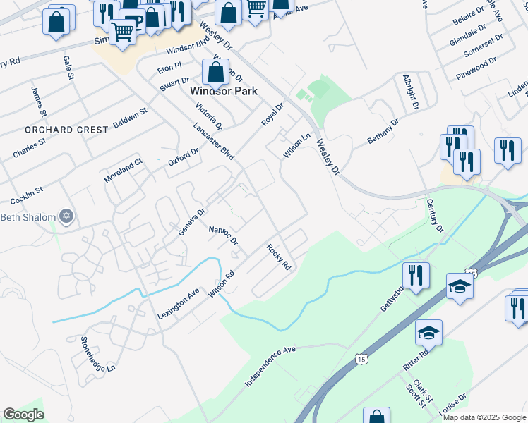 map of restaurants, bars, coffee shops, grocery stores, and more near 1150 Lancaster Boulevard in Mechanicsburg