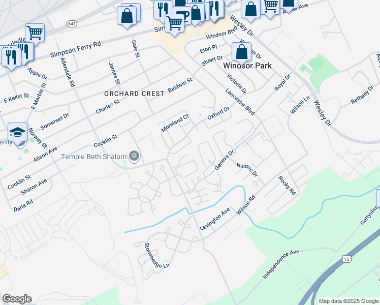 map of restaurants, bars, coffee shops, grocery stores, and more near 401 Garden Drive in Mechanicsburg