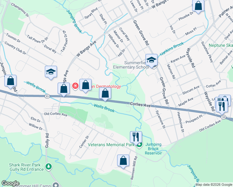 map of restaurants, bars, coffee shops, grocery stores, and more near 3315 Highway 33 in Neptune City
