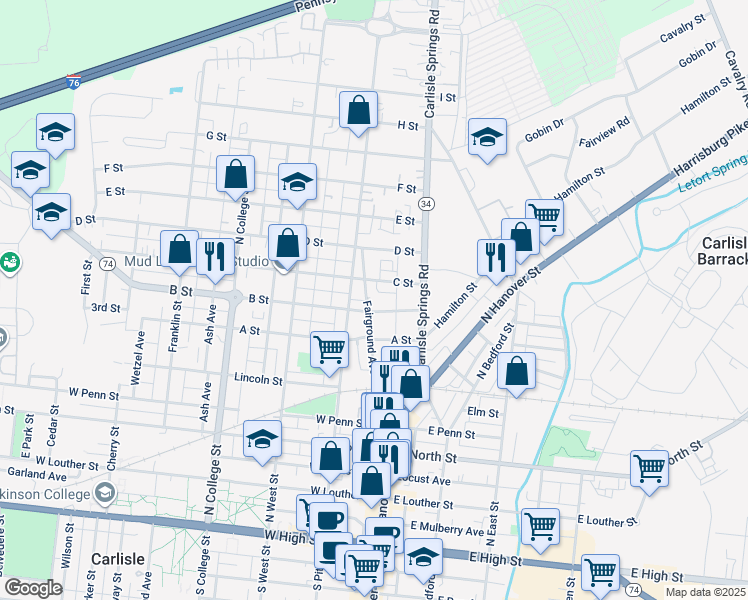 map of restaurants, bars, coffee shops, grocery stores, and more near 16 Skip Lane in Carlisle