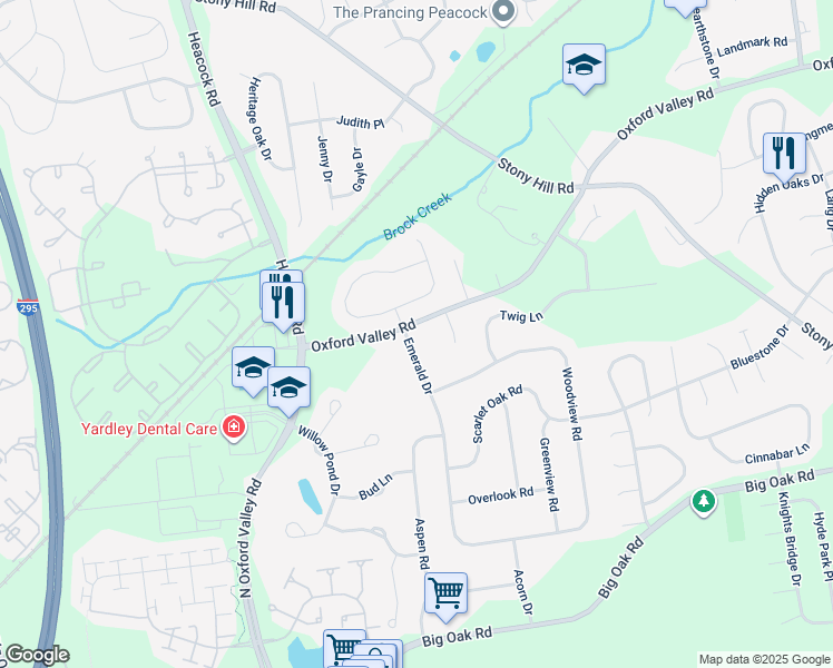 map of restaurants, bars, coffee shops, grocery stores, and more near 378 Emerald Drive in Yardley