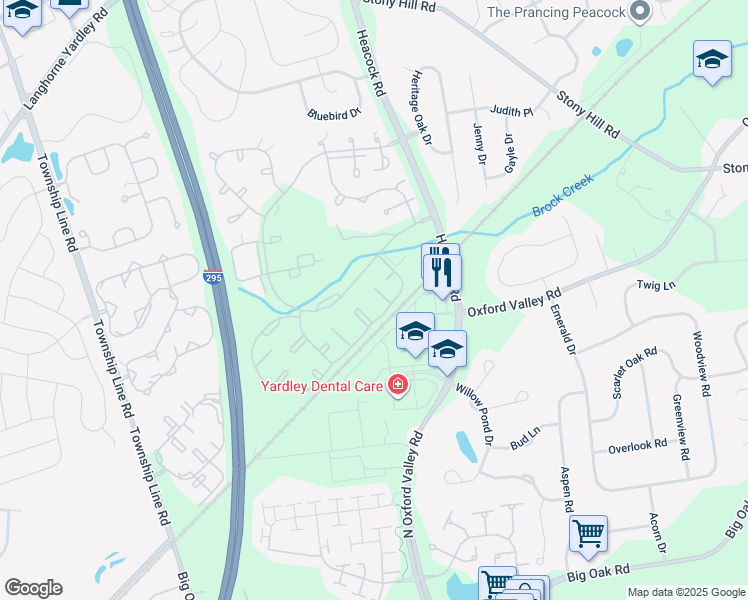 map of restaurants, bars, coffee shops, grocery stores, and more near 5801 Spruce Mill Drive in Yardley