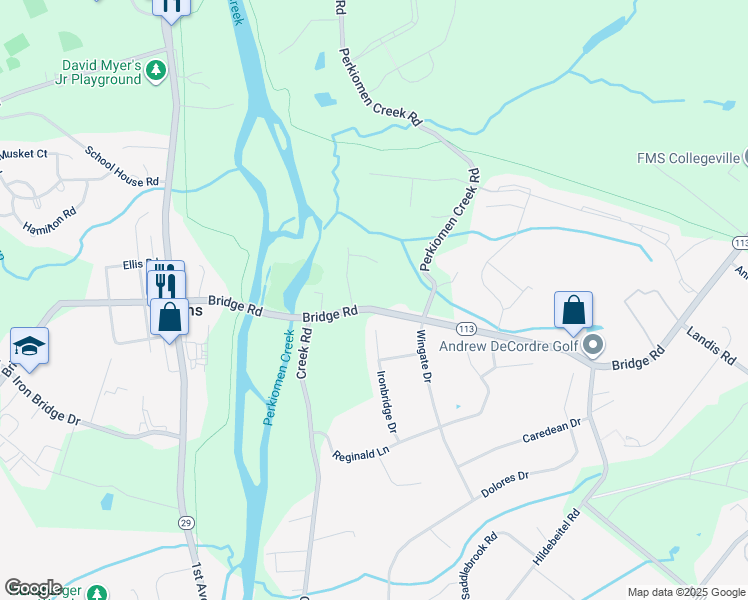 map of restaurants, bars, coffee shops, grocery stores, and more near 547 Bridge Road in Collegeville