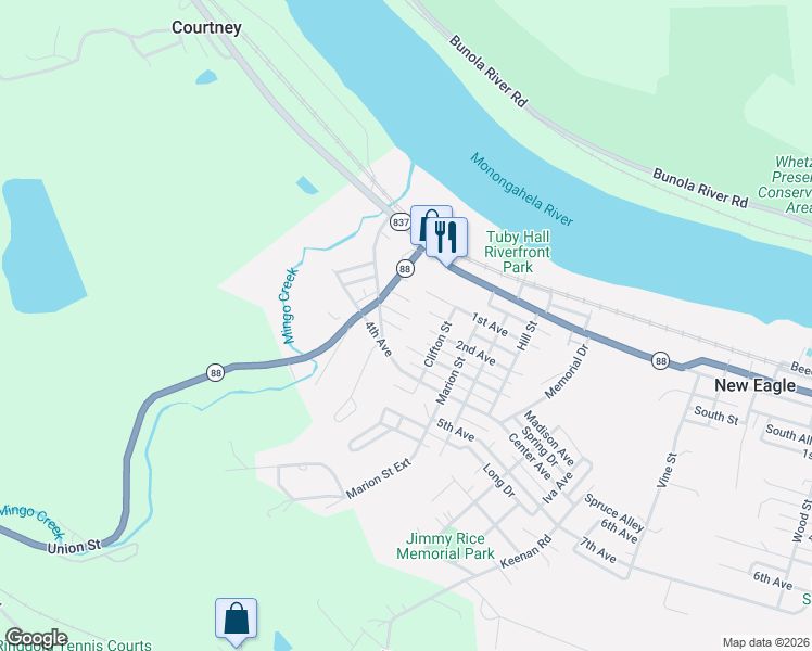 map of restaurants, bars, coffee shops, grocery stores, and more near 449 3rd Avenue in New Eagle