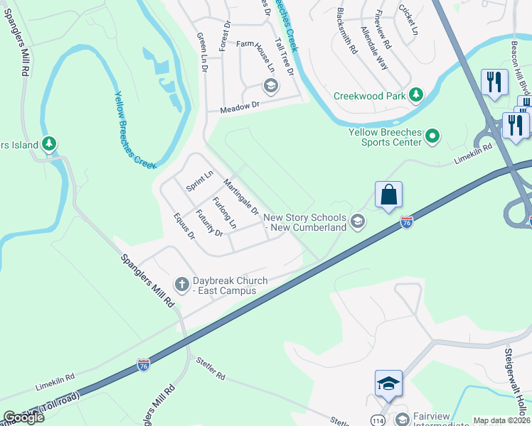 map of restaurants, bars, coffee shops, grocery stores, and more near 362 Martingale Drive in Camp Hill