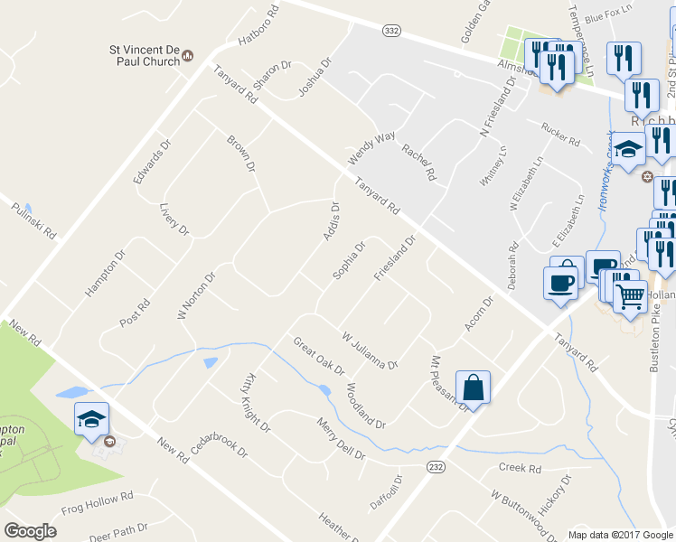 map of restaurants, bars, coffee shops, grocery stores, and more near 78 Sophia Drive in Southampton