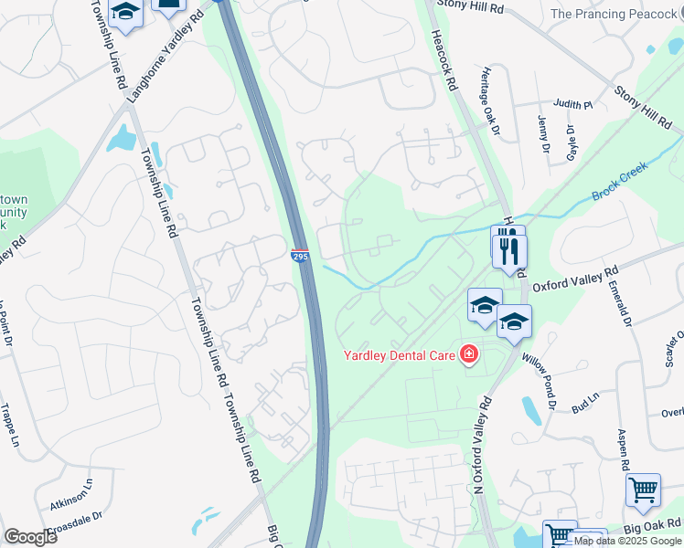 map of restaurants, bars, coffee shops, grocery stores, and more near 2903 Brookhaven Drive in Yardley