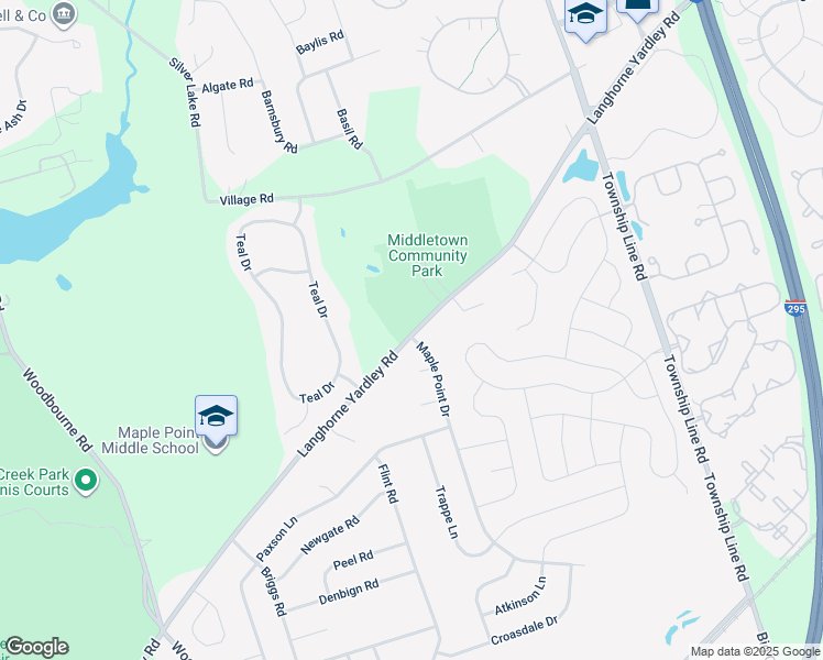 map of restaurants, bars, coffee shops, grocery stores, and more near 1 Maple Point Drive in Langhorne