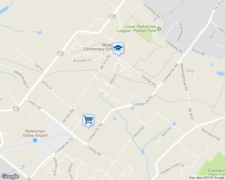 map of restaurants, bars, coffee shops, grocery stores, and more near 3938 Shainline Court in Collegeville
