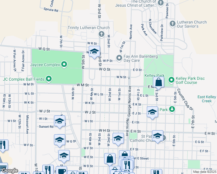 map of restaurants, bars, coffee shops, grocery stores, and more near 301-399 West L Street in McCook