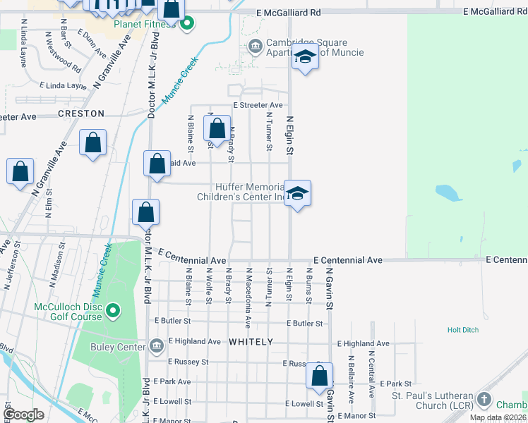 map of restaurants, bars, coffee shops, grocery stores, and more near 1804 North Turner Street in Muncie