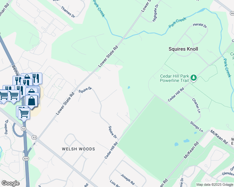 map of restaurants, bars, coffee shops, grocery stores, and more near 8 Gentry Ln in Ambler