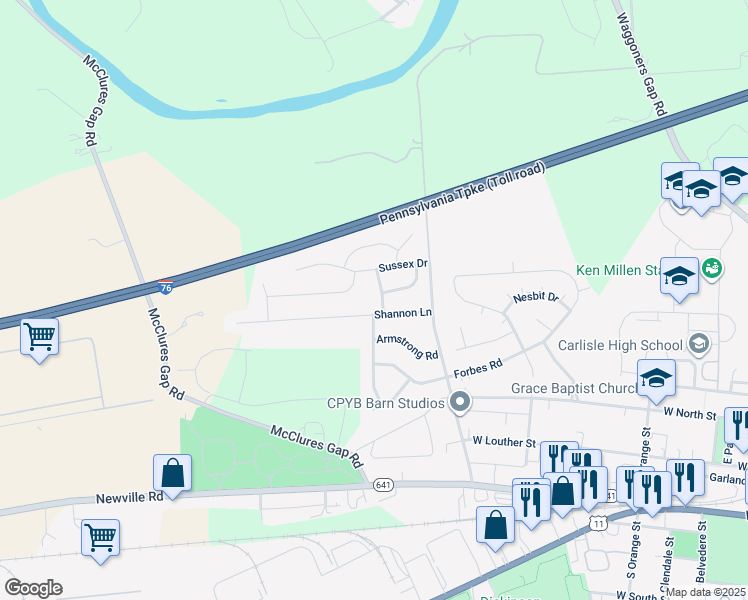 map of restaurants, bars, coffee shops, grocery stores, and more near 4 Ascot Lane in Carlisle