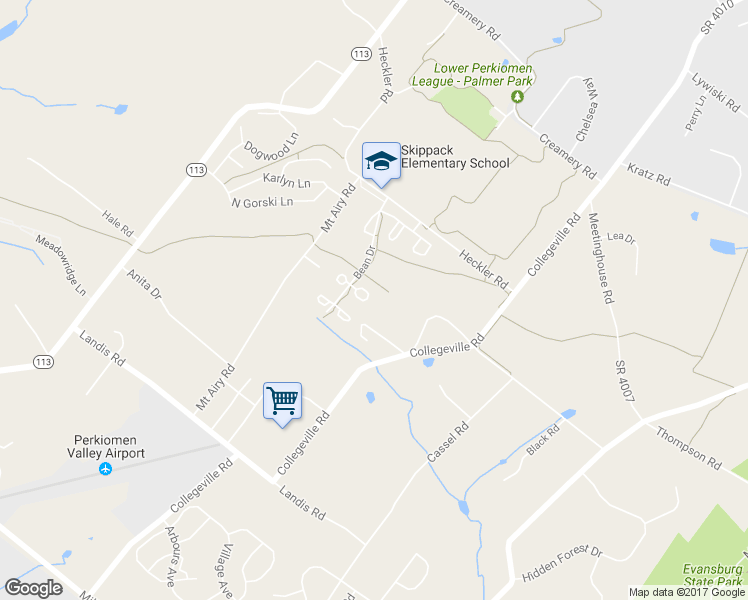 map of restaurants, bars, coffee shops, grocery stores, and more near 3931 Shainline Court in Collegeville