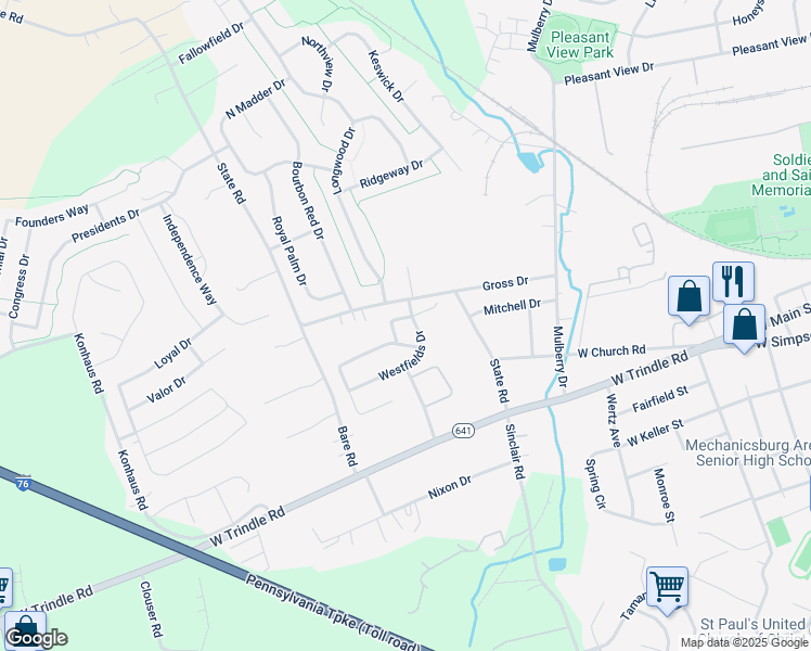 map of restaurants, bars, coffee shops, grocery stores, and more near 19 Fieldcrest Drive in Mechanicsburg