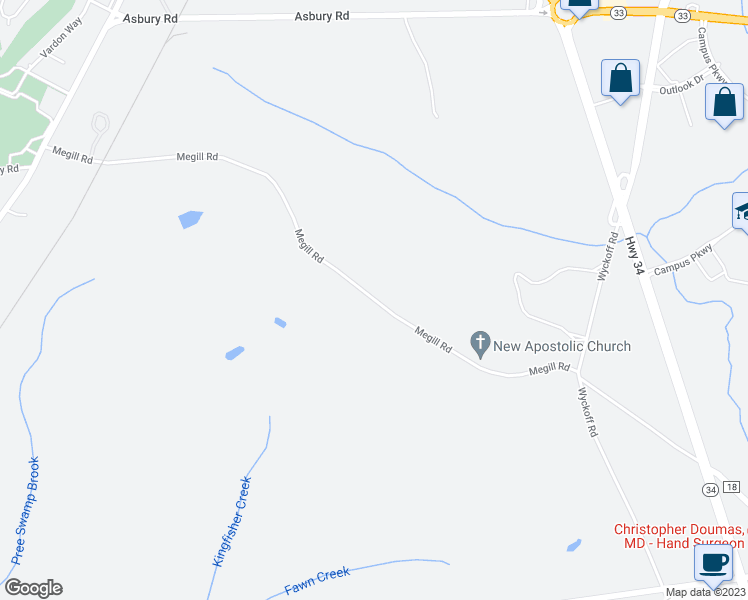 map of restaurants, bars, coffee shops, grocery stores, and more near 5398 Megill Road in Wall Township