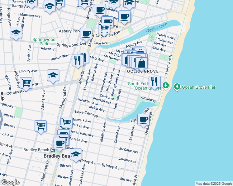 map of restaurants, bars, coffee shops, grocery stores, and more near 88 Abbott Avenue in Monmouth County