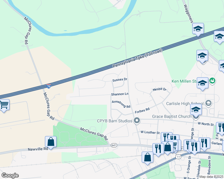 map of restaurants, bars, coffee shops, grocery stores, and more near 4 Ascot Lane in Carlisle