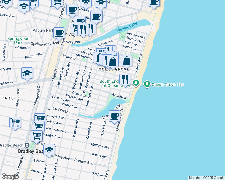 map of restaurants, bars, coffee shops, grocery stores, and more near 44 Webb Avenue in Neptune Township
