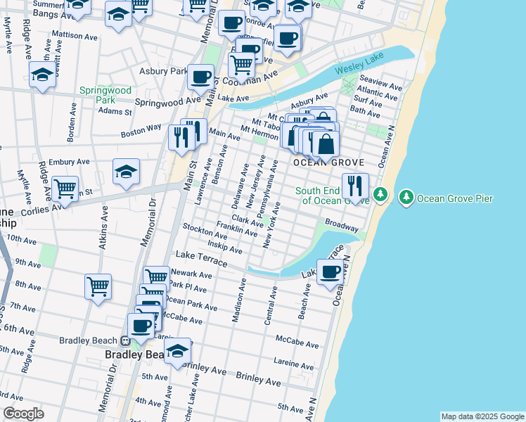map of restaurants, bars, coffee shops, grocery stores, and more near 88 Abbott Avenue in Monmouth County
