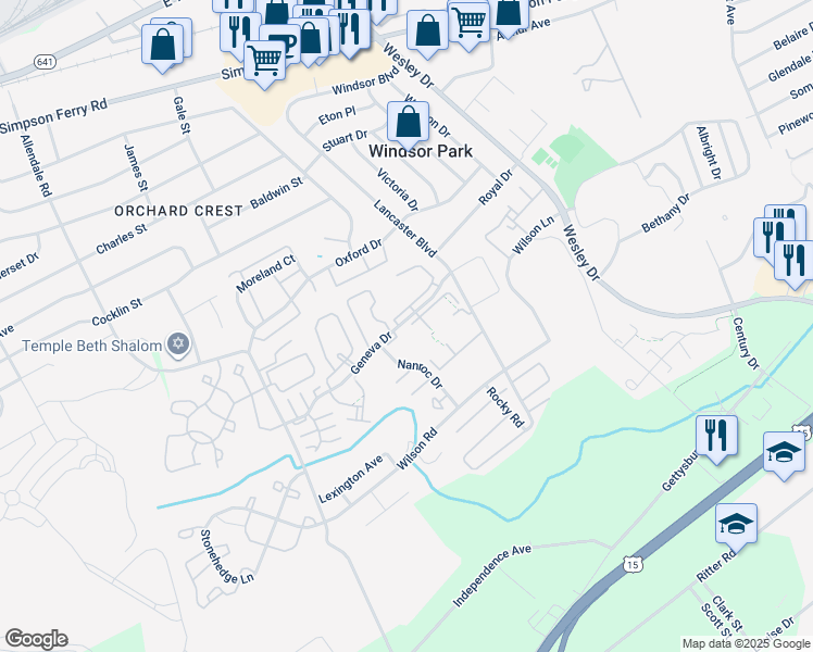 map of restaurants, bars, coffee shops, grocery stores, and more near 660 Geneva Drive in Mechanicsburg