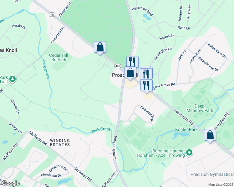 map of restaurants, bars, coffee shops, grocery stores, and more near 1125 Limekiln Pike in Ambler