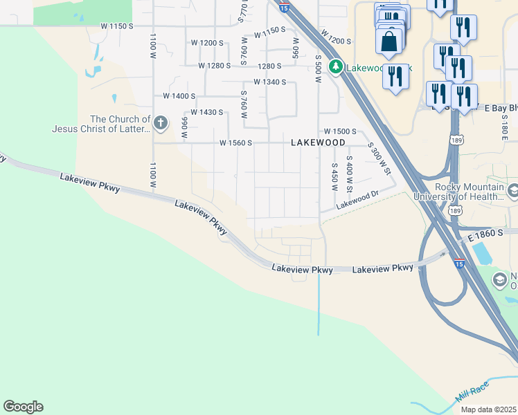 map of restaurants, bars, coffee shops, grocery stores, and more near 1799 South 730 West in Provo