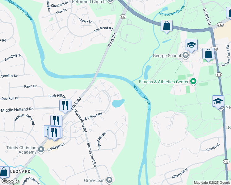 map of restaurants, bars, coffee shops, grocery stores, and more near 2112A Sturbridge Commons Drive in Bucks County
