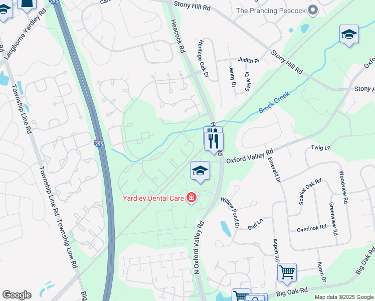 map of restaurants, bars, coffee shops, grocery stores, and more near 5203 Spruce Mill Drive in Yardley