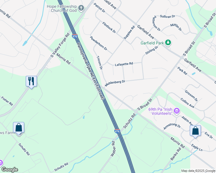map of restaurants, bars, coffee shops, grocery stores, and more near 1985 Muhlenberg Dr in Lansdale