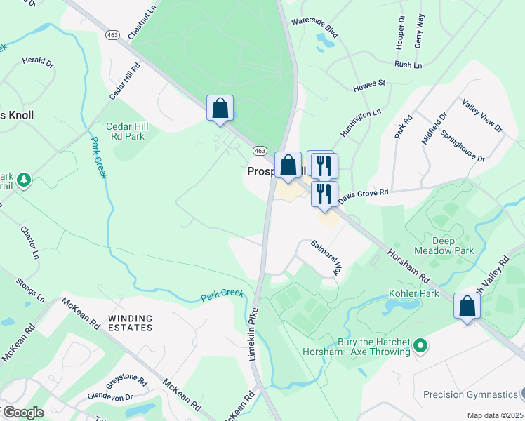 map of restaurants, bars, coffee shops, grocery stores, and more near 1125 Limekiln Pike in Ambler