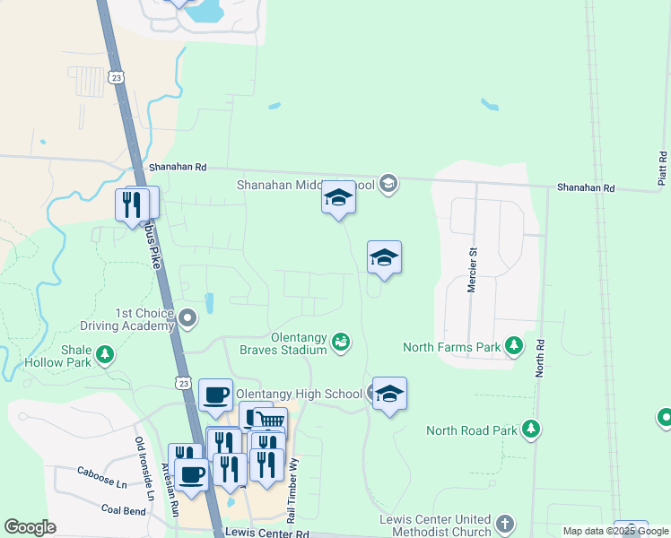 map of restaurants, bars, coffee shops, grocery stores, and more near 687 Wintergreen Way in Lewis Center