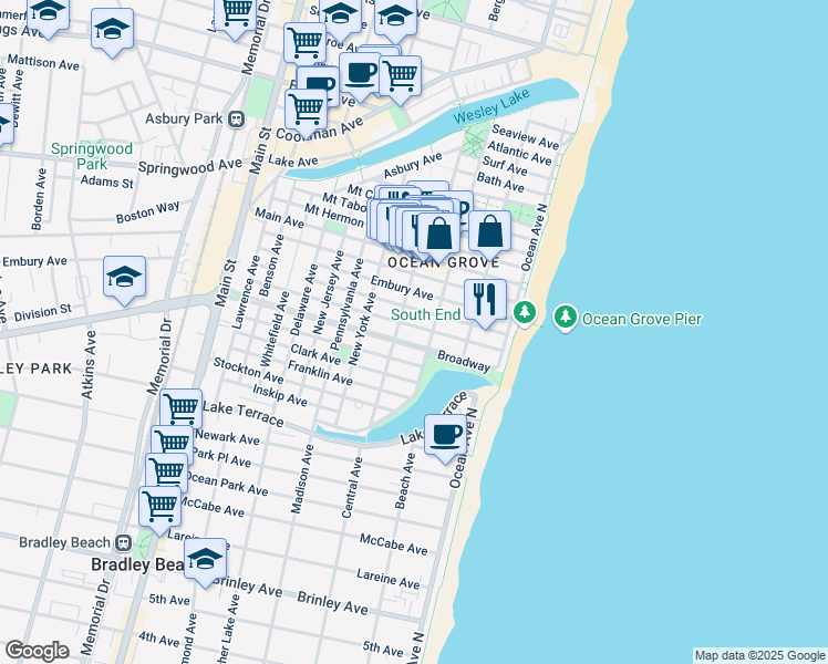 map of restaurants, bars, coffee shops, grocery stores, and more near 52 Abbott Avenue in Monmouth County