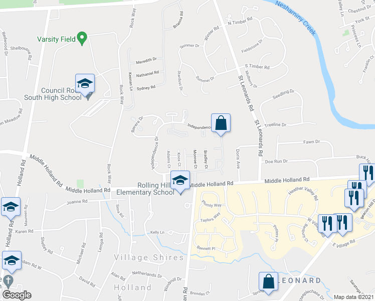 map of restaurants, bars, coffee shops, grocery stores, and more near 170 Madison Court in Holland