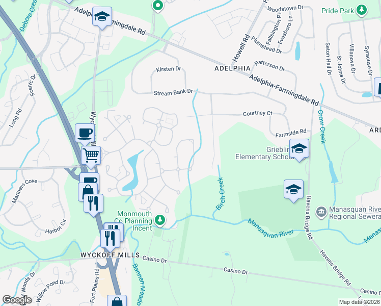 map of restaurants, bars, coffee shops, grocery stores, and more near 64 Corso Italia in Freehold