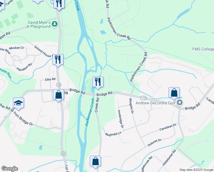 map of restaurants, bars, coffee shops, grocery stores, and more near 4305 Gypsy Lane in Collegeville