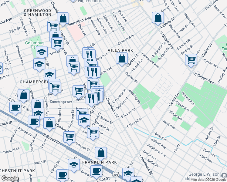 map of restaurants, bars, coffee shops, grocery stores, and more near 1363 Liberty Street in Hamilton Township