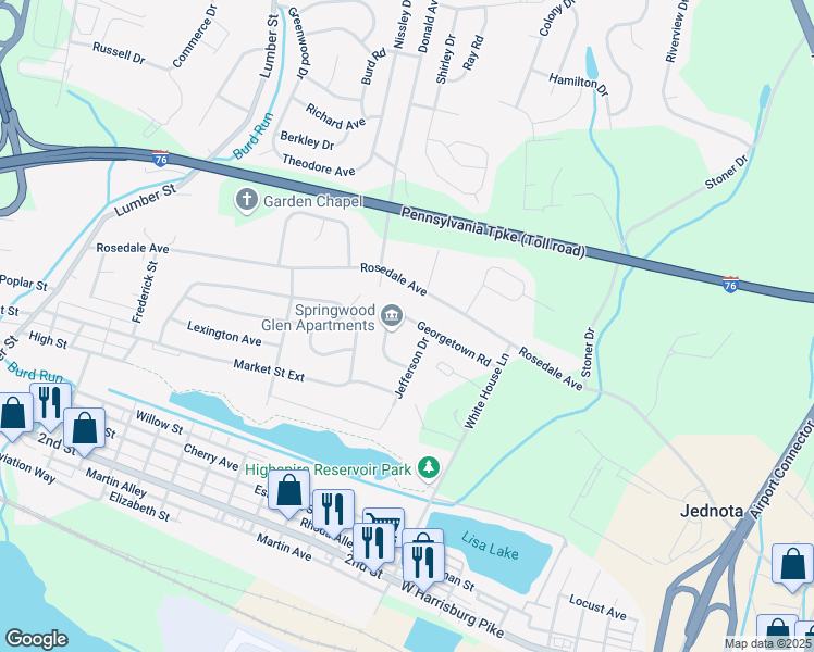 map of restaurants, bars, coffee shops, grocery stores, and more near 1607 Georgetown Road in Middletown