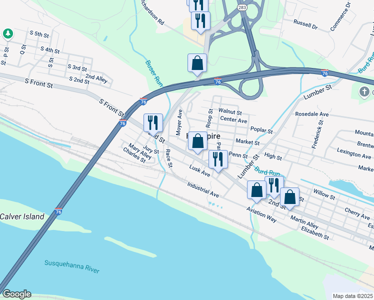 map of restaurants, bars, coffee shops, grocery stores, and more near 18 Vine Street in Highspire