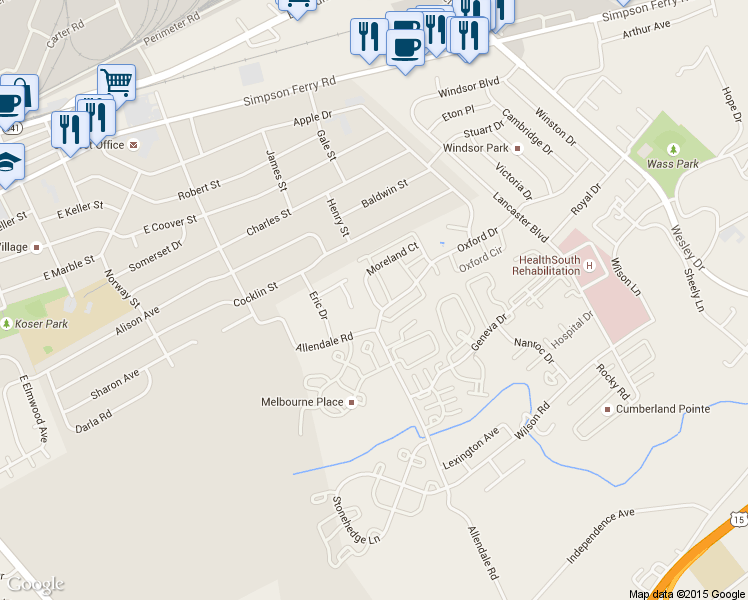 map of restaurants, bars, coffee shops, grocery stores, and more near 5623 Moreland Court in Mechanicsburg