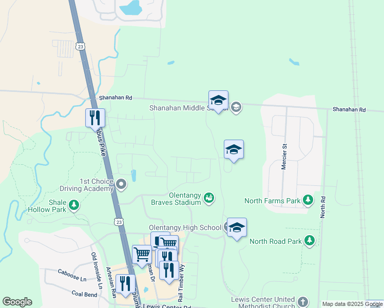 map of restaurants, bars, coffee shops, grocery stores, and more near 5844 Yellowfin Lane in Lewis Center